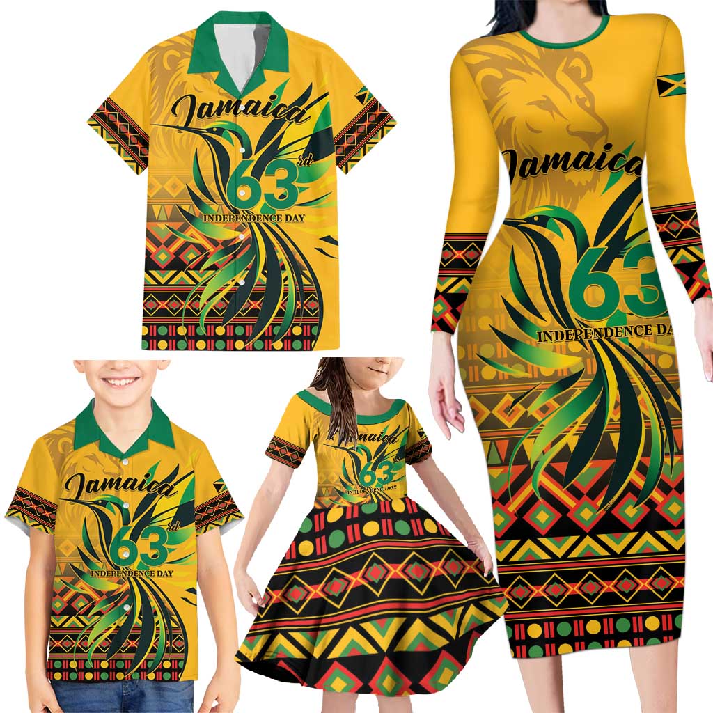 Personalized Jamaica Independence Day 1962 Family Matching Long Sleeve Bodycon Dress and Hawaiian Shirt Jumieka Streamertail Reggae Pattern