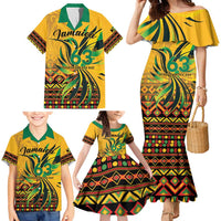 Personalized Jamaica Independence Day 1962 Family Matching Mermaid Dress and Hawaiian Shirt Jumieka Streamertail Reggae Pattern