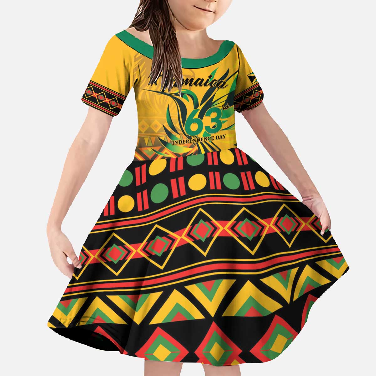 Personalized Jamaica Independence Day 1962 Family Matching Off The Shoulder Long Sleeve Dress and Hawaiian Shirt Jumieka Streamertail Reggae Pattern