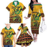 Personalized Jamaica Independence Day 1962 Family Matching Off The Shoulder Long Sleeve Dress and Hawaiian Shirt Jumieka Streamertail Reggae Pattern