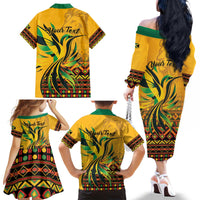 Personalized Jamaica Independence Day 1962 Family Matching Off The Shoulder Long Sleeve Dress and Hawaiian Shirt Jumieka Streamertail Reggae Pattern