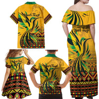 Personalized Jamaica Independence Day 1962 Family Matching Off Shoulder Maxi Dress and Hawaiian Shirt Jumieka Streamertail Reggae Pattern