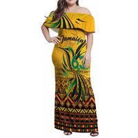 Personalized Jamaica Independence Day 1962 Family Matching Off Shoulder Maxi Dress and Hawaiian Shirt Jumieka Streamertail Reggae Pattern