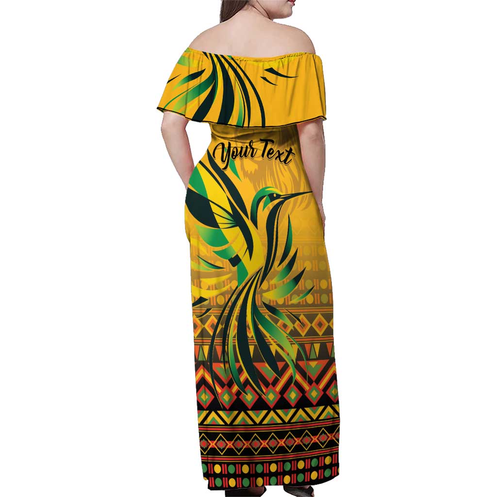 Personalized Jamaica Independence Day 1962 Family Matching Off Shoulder Maxi Dress and Hawaiian Shirt Jumieka Streamertail Reggae Pattern