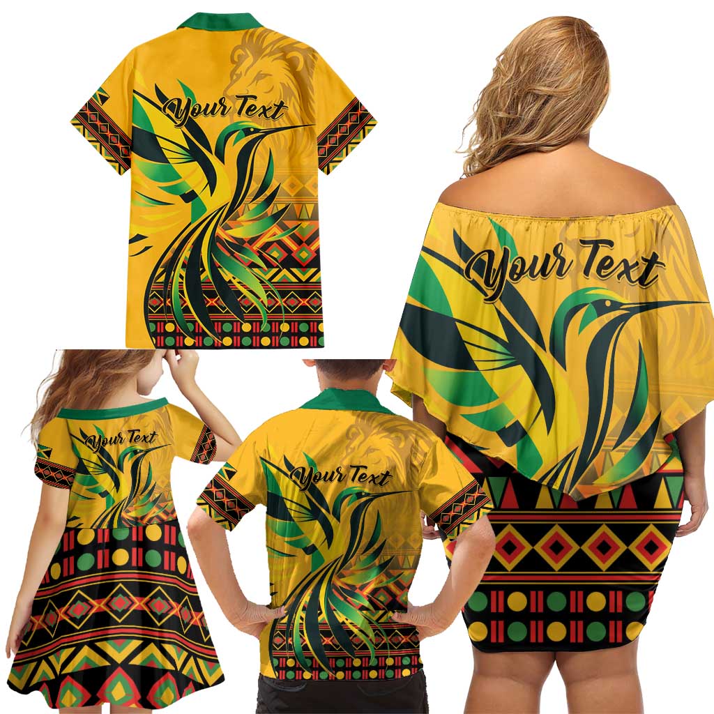 Personalized Jamaica Independence Day 1962 Family Matching Off Shoulder Short Dress and Hawaiian Shirt Jumieka Streamertail Reggae Pattern