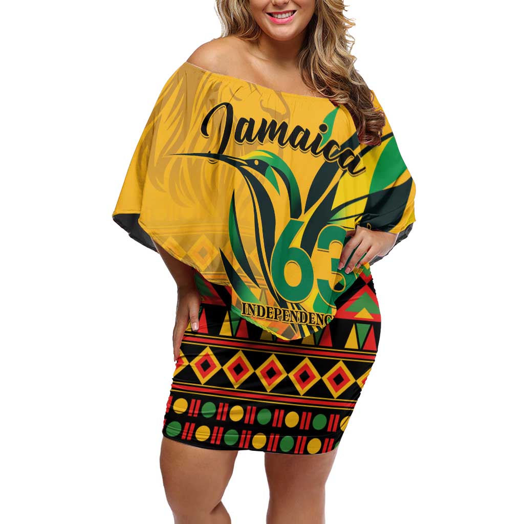 Personalized Jamaica Independence Day 1962 Family Matching Off Shoulder Short Dress and Hawaiian Shirt Jumieka Streamertail Reggae Pattern
