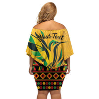 Personalized Jamaica Independence Day 1962 Family Matching Off Shoulder Short Dress and Hawaiian Shirt Jumieka Streamertail Reggae Pattern