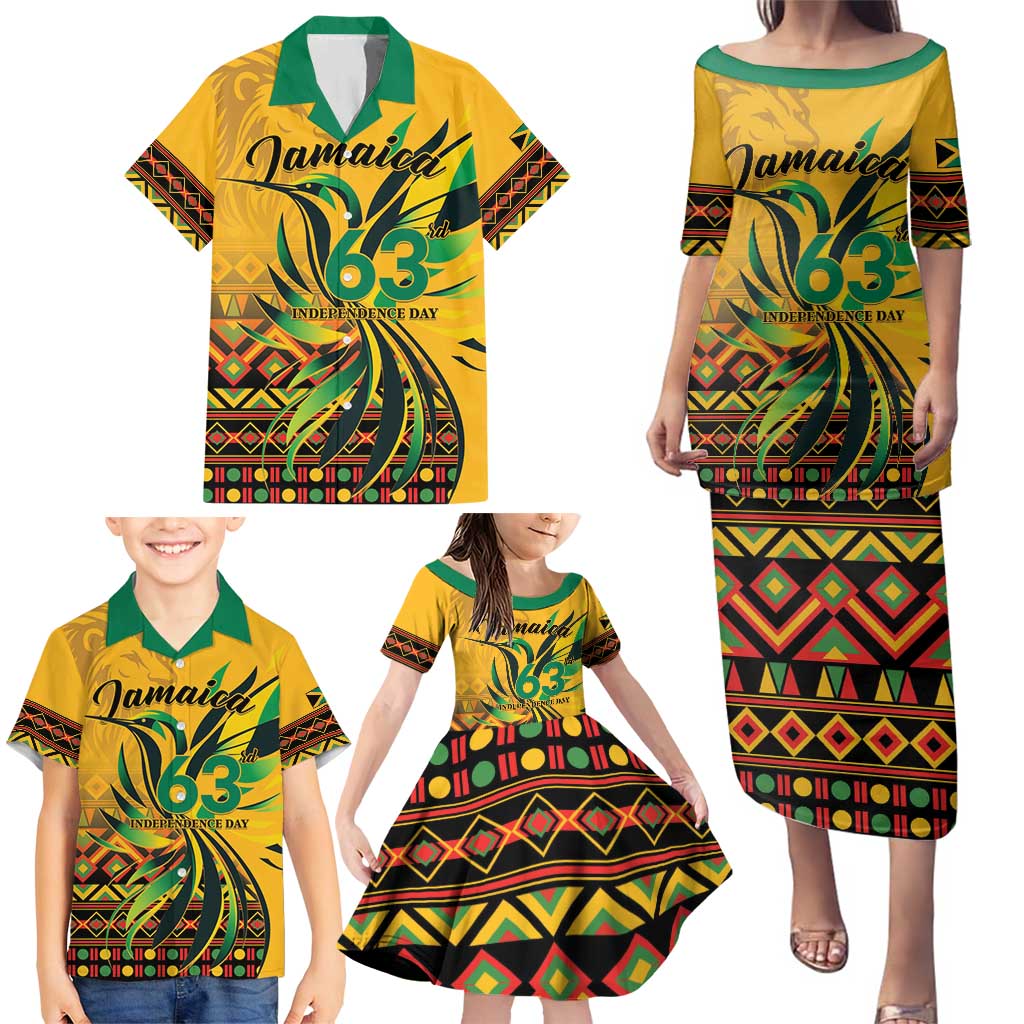 Personalized Jamaica Independence Day 1962 Family Matching Puletasi and Hawaiian Shirt Jumieka Streamertail Reggae Pattern