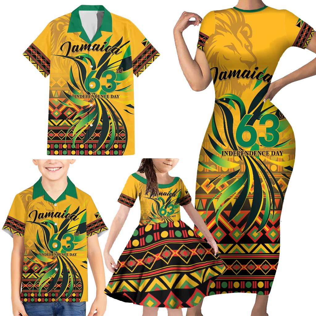 Personalized Jamaica Independence Day 1962 Family Matching Short Sleeve Bodycon Dress and Hawaiian Shirt Jumieka Streamertail Reggae Pattern