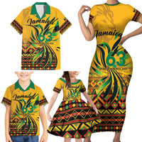 Personalized Jamaica Independence Day 1962 Family Matching Short Sleeve Bodycon Dress and Hawaiian Shirt Jumieka Streamertail Reggae Pattern