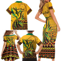 Personalized Jamaica Independence Day 1962 Family Matching Short Sleeve Bodycon Dress and Hawaiian Shirt Jumieka Streamertail Reggae Pattern
