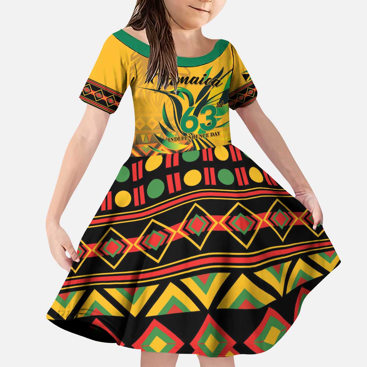 Personalized Jamaica Independence Day 1962 Kid Short Sleeve Dress Jumieka Streamertail Reggae Pattern
