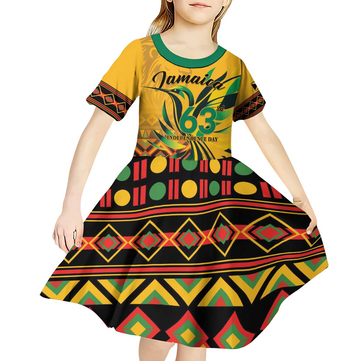 Personalized Jamaica Independence Day 1962 Kid Short Sleeve Dress Jumieka Streamertail Reggae Pattern