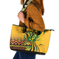 Jamaica Independence Day 1962 Leather Tote Bag Jumieka Streamertail Reggae Pattern