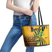 Jamaica Independence Day 1962 Leather Tote Bag Jumieka Streamertail Reggae Pattern