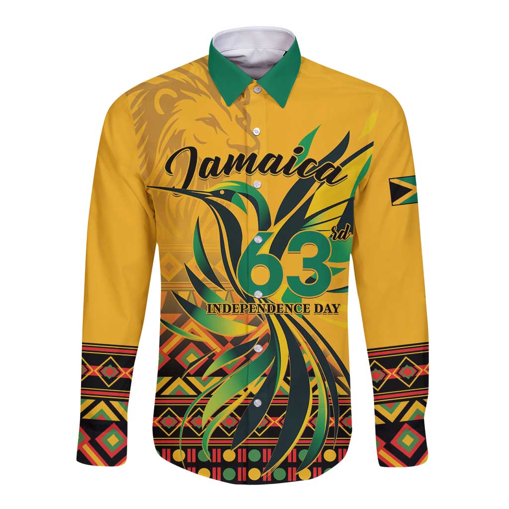 Personalized Jamaica Independence Day 1962 Long Sleeve Button Shirt Jumieka Streamertail Reggae Pattern