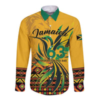 Personalized Jamaica Independence Day 1962 Long Sleeve Button Shirt Jumieka Streamertail Reggae Pattern