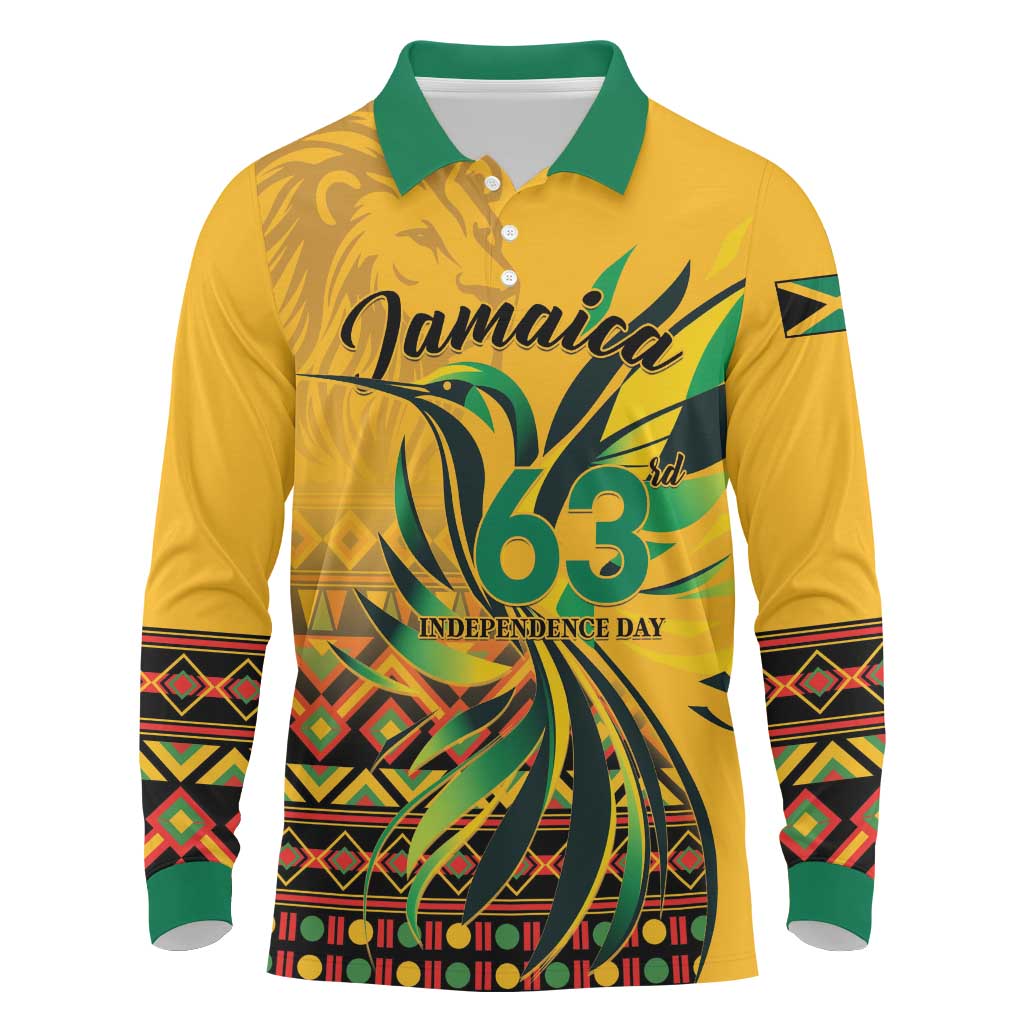 Personalized Jamaica Independence Day 1962 Long Sleeve Polo Shirt Jumieka Streamertail Reggae Pattern