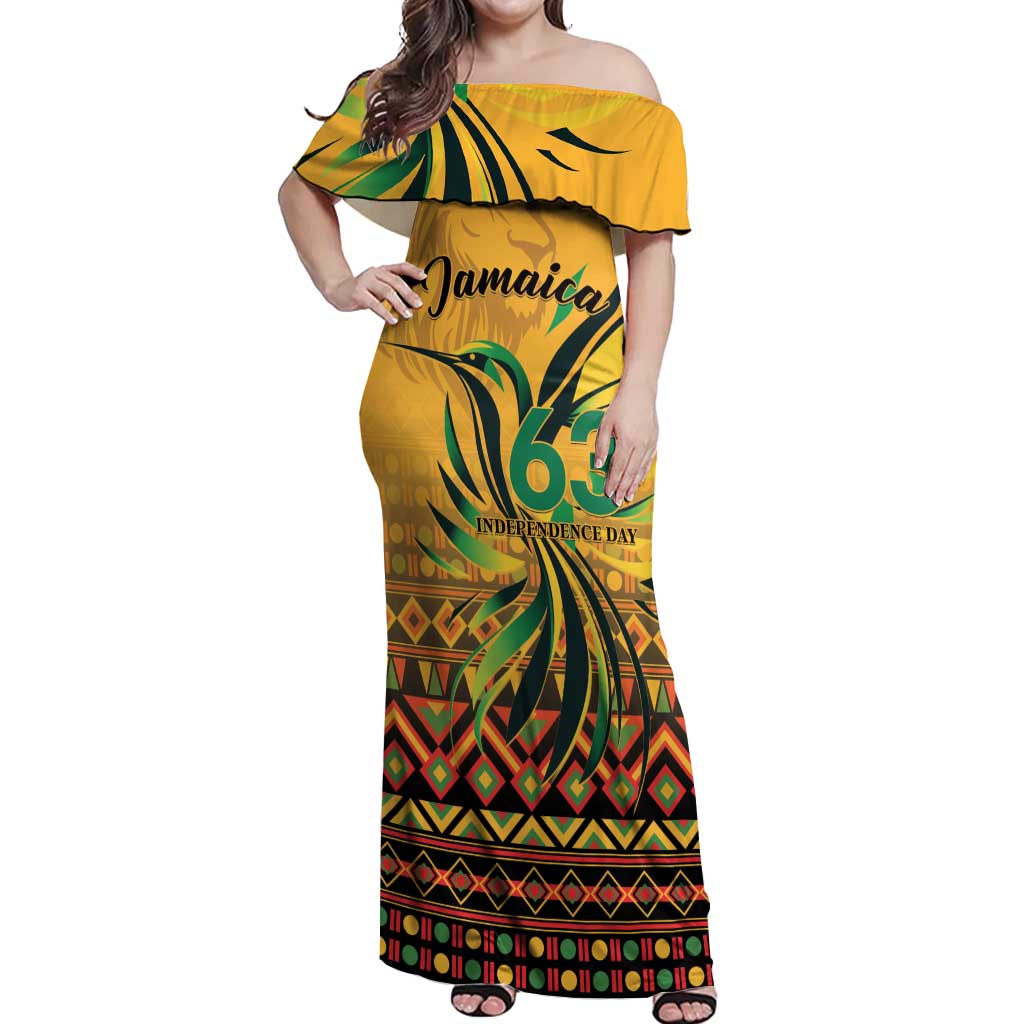 Personalized Jamaica Independence Day 1962 Off Shoulder Maxi Dress Jumieka Streamertail Reggae Pattern