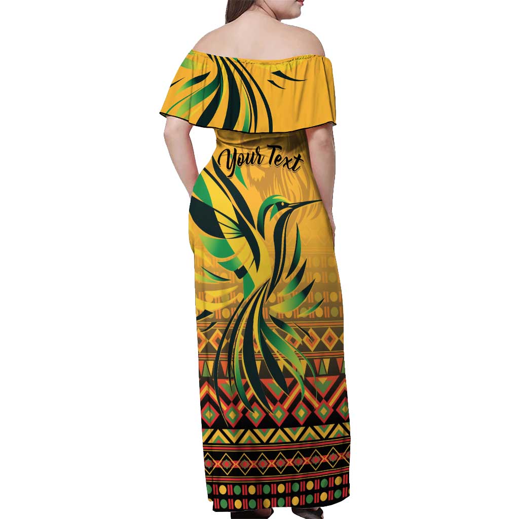 Personalized Jamaica Independence Day 1962 Off Shoulder Maxi Dress Jumieka Streamertail Reggae Pattern