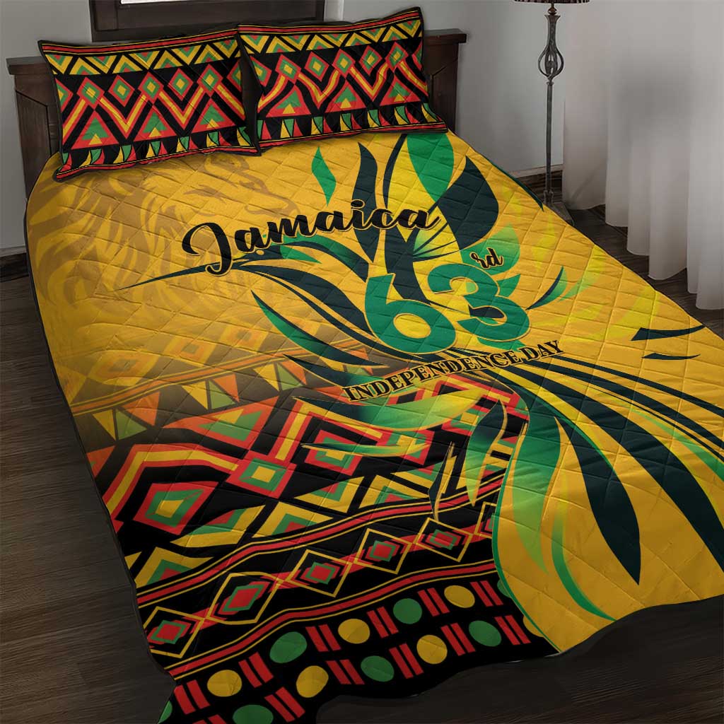 Jamaica Independence Day 1962 Quilt Bed Set Jumieka Streamertail Reggae Pattern