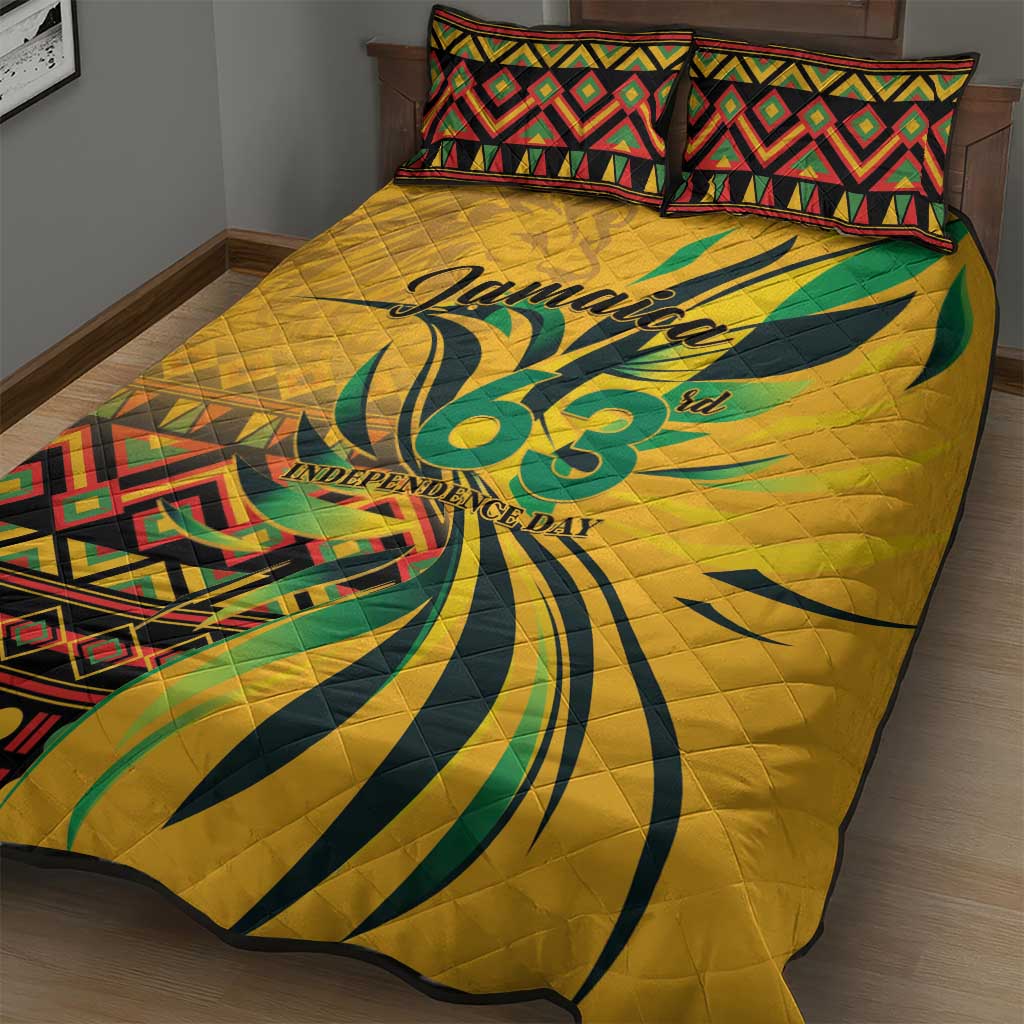 Jamaica Independence Day 1962 Quilt Bed Set Jumieka Streamertail Reggae Pattern