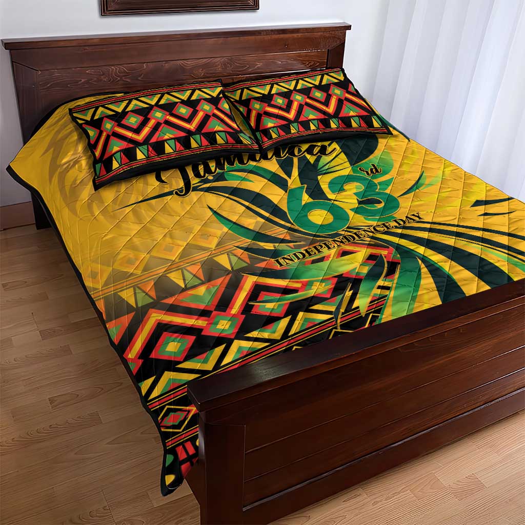 Jamaica Independence Day 1962 Quilt Bed Set Jumieka Streamertail Reggae Pattern