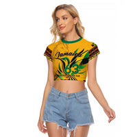Personalized Jamaica Independence Day 1962 Raglan Cropped T Shirt Jumieka Streamertail Reggae Pattern