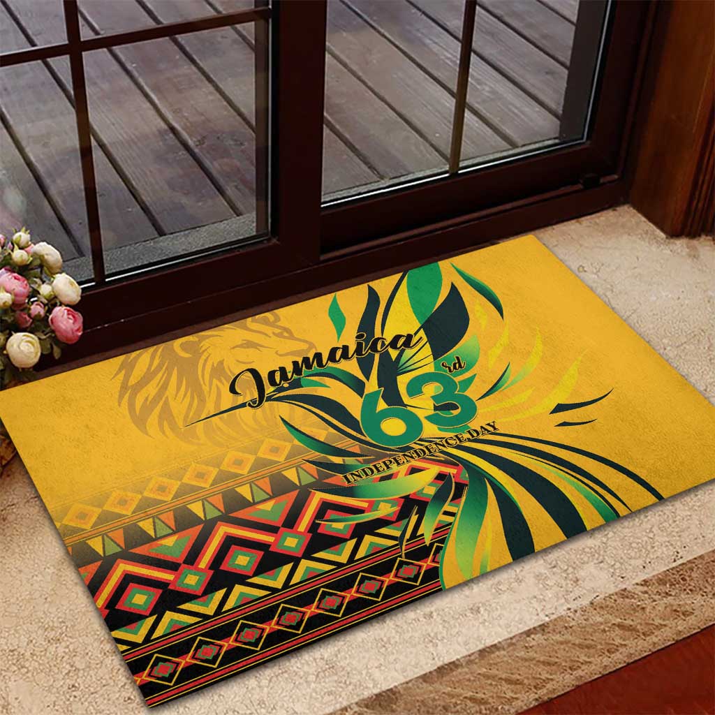 Jamaica Independence Day 1962 Rubber Doormat Jumieka Streamertail Reggae Pattern