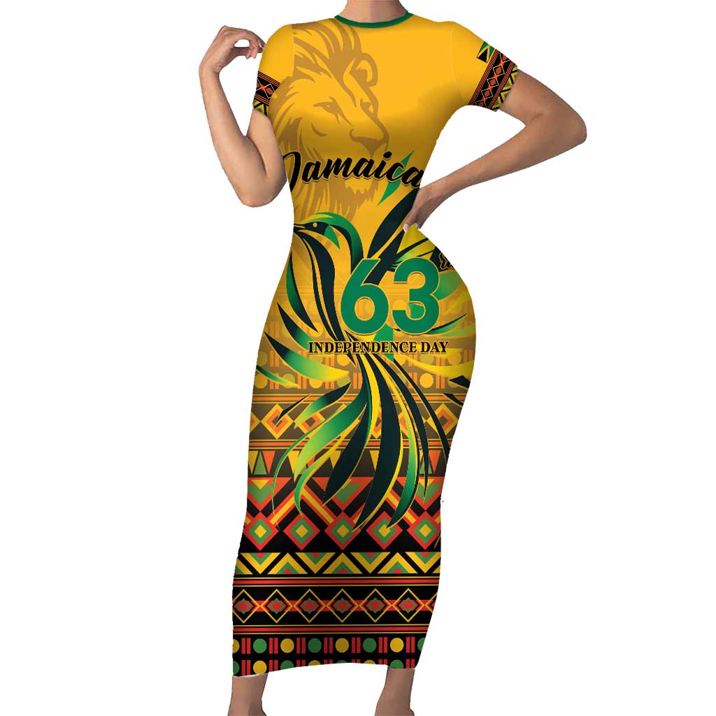 Personalized Jamaica Independence Day 1962 Short Sleeve Bodycon Dress Jumieka Streamertail Reggae Pattern
