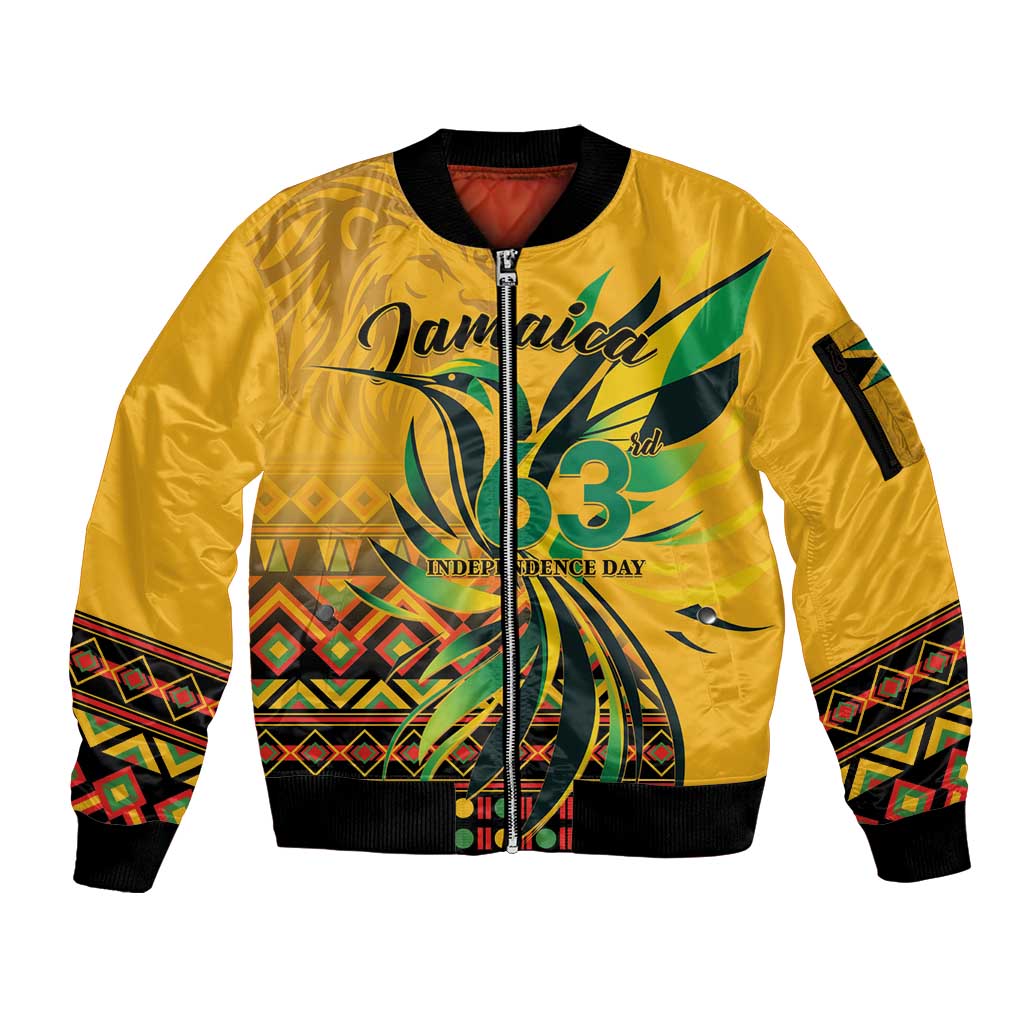 Personalized Jamaica Independence Day 1962 Sleeve Zip Bomber Jacket Jumieka Streamertail Reggae Pattern