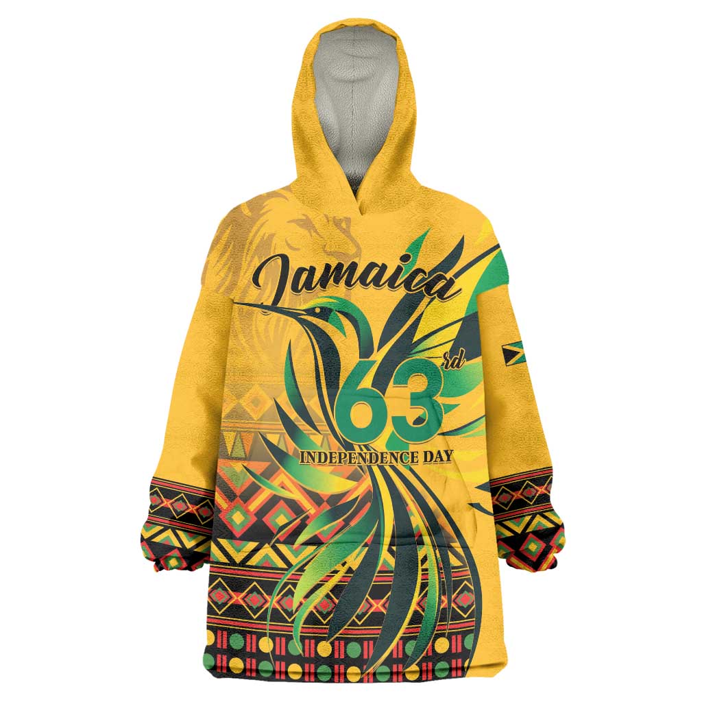 Personalized Jamaica Independence Day 1962 Wearable Blanket Hoodie Jumieka Streamertail Reggae Pattern