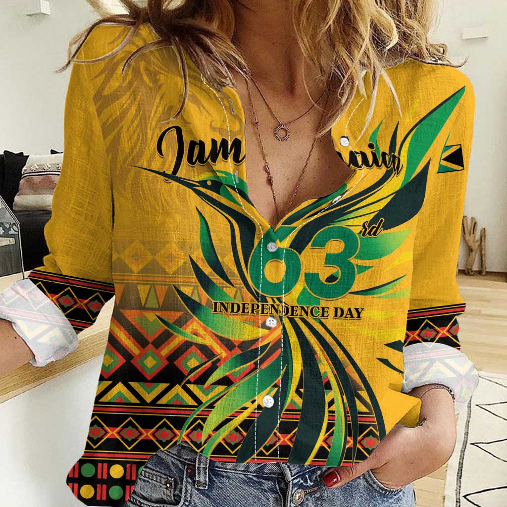 Personalized Jamaica Independence Day 1962 Women Casual Shirt Jumieka Streamertail Reggae Pattern