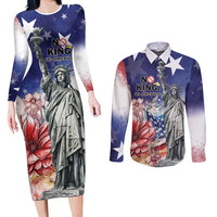 No Kings In America Couples Matching Long Sleeve Bodycon Dress and Long Sleeve Button Shirt Watercolor Floral - Wonder Print Shop