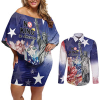 No Kings In America Couples Matching Off Shoulder Short Dress and Long Sleeve Button Shirt Watercolor Floral - Wonder Print Shop