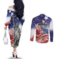 No Kings In America Couples Matching Off The Shoulder Long Sleeve Dress and Long Sleeve Button Shirt Watercolor Floral - Wonder Print Shop