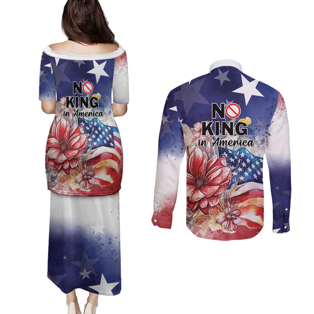 No Kings In America Couples Matching Puletasi and Long Sleeve Button Shirt Watercolor Floral - Wonder Print Shop