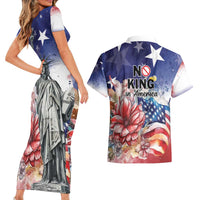 No Kings In America Couples Matching Short Sleeve Bodycon Dress and Hawaiian Shirt Watercolor Floral - Wonder Print Shop