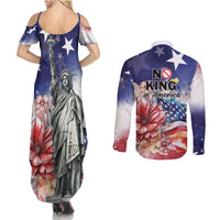 No Kings In America Couples Matching Summer Maxi Dress and Long Sleeve Button Shirt Watercolor Floral - Wonder Print Shop