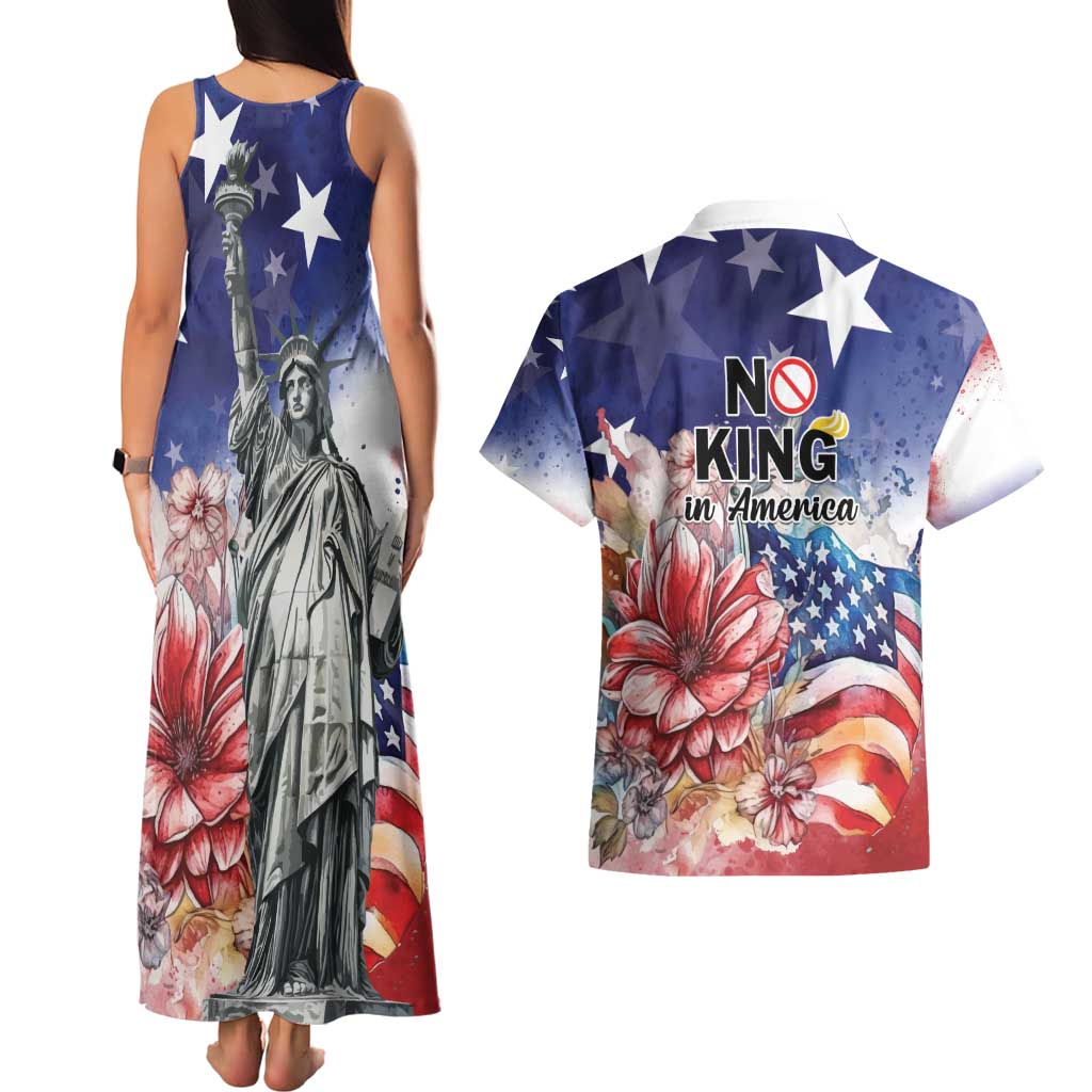 No Kings In America Couples Matching Tank Maxi Dress and Hawaiian Shirt Watercolor Floral - Wonder Print Shop