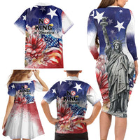 No Kings In America Family Matching Long Sleeve Bodycon Dress and Hawaiian Shirt Watercolor Floral - Wonder Print Shop