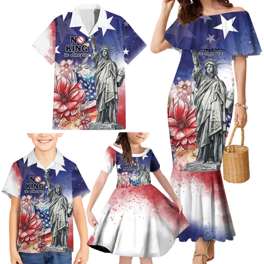 No Kings In America Family Matching Mermaid Dress and Hawaiian Shirt Watercolor Floral - Wonder Print Shop