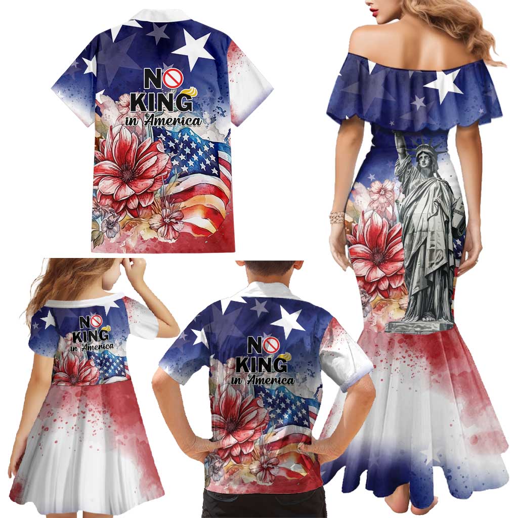 No Kings In America Family Matching Mermaid Dress and Hawaiian Shirt Watercolor Floral - Wonder Print Shop