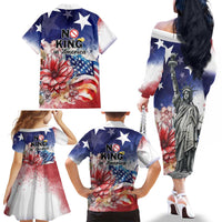No Kings In America Family Matching Off The Shoulder Long Sleeve Dress and Hawaiian Shirt Watercolor Floral - Wonder Print Shop
