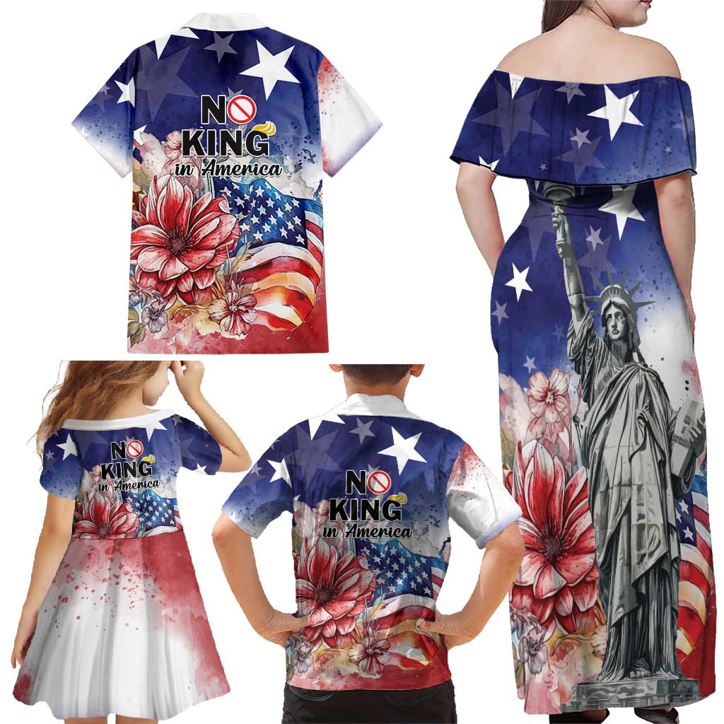 No Kings In America Family Matching Off Shoulder Maxi Dress and Hawaiian Shirt Watercolor Floral - Wonder Print Shop
