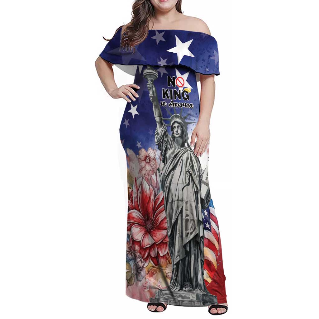 No Kings In America Family Matching Off Shoulder Maxi Dress and Hawaiian Shirt Watercolor Floral - Wonder Print Shop