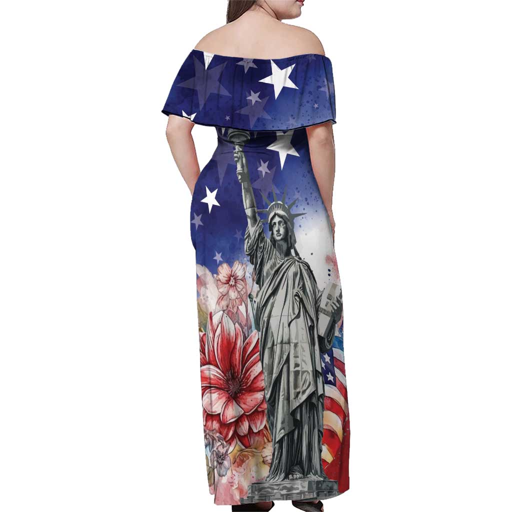 No Kings In America Family Matching Off Shoulder Maxi Dress and Hawaiian Shirt Watercolor Floral - Wonder Print Shop