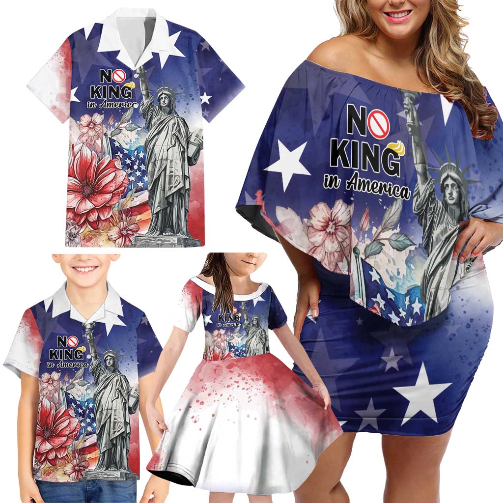 No Kings In America Family Matching Off Shoulder Short Dress and Hawaiian Shirt Watercolor Floral - Wonder Print Shop