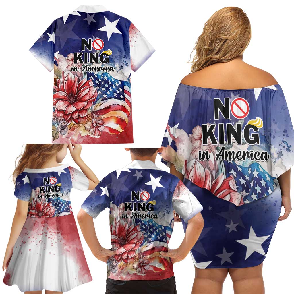 No Kings In America Family Matching Off Shoulder Short Dress and Hawaiian Shirt Watercolor Floral - Wonder Print Shop