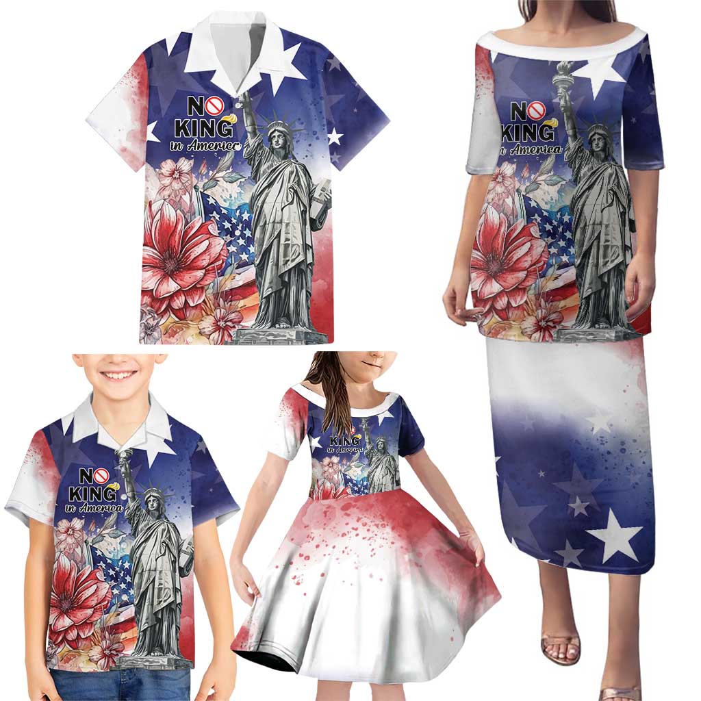 No Kings In America Family Matching Puletasi and Hawaiian Shirt Watercolor Floral - Wonder Print Shop